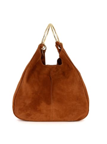 Mia Tomazzi Leren handtas "Tarabella" lichtbruin - (B)34 x (H)30 x (D)11 cm