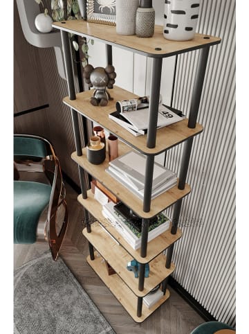 Scandinavia Concept Standregal ''Bookcase 6 Rect'' in Hellbraun/ Schwarz - (B)60 x (H)173 x (T)30 cm