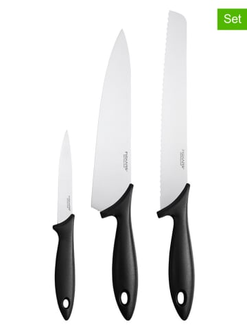 Fiskars 3-delige keukenmessenset "Essential" zwart/zilverkleurig