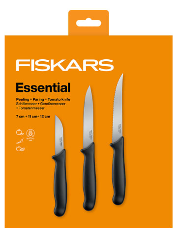 Fiskars 3er-Set: Küchenmesser ''Essential'' in Schwarz/ Silber