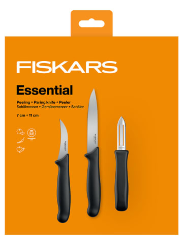 Fiskars 3-delige keukenmessenset "Essential" zwart/zilverkleurig