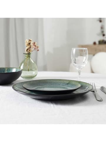 THE HOME DECO FACTORY Talerze śniadaniowe (6 szt.) "Elia" w kolorze czarno-zielonym - Ø 19,5 cm