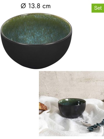THE HOME DECO FACTORY 4-delige set: kommen "Elia" zwart/groen - Ø 13,8 cm