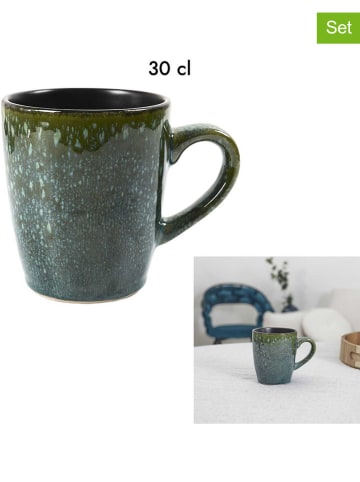 THE HOME DECO FACTORY 2er-Set: Tassen ''Elia'' in Grün/ Schwarz - 300 ml