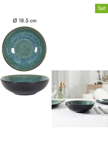 THE HOME DECO FACTORY Talerze głębokie (6 szt.) "Elia" w kolorze czarno-zielonym - Ø 18,5 cm