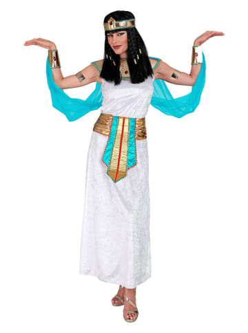 Carnival Party 6-delig kostuum "Egyptische Koningin" wit/turquoise/goudkleurig