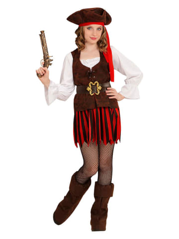 Carnival Party 4-delig kostuum "Carabibisch Piratenmeisje" rood/zwart/rood