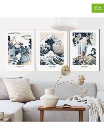 Orangewallz 3-delige set: ingelijste kunstdrukken "Hokusai Triptych"