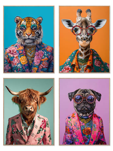 Orangewallz Druki artystyczne (4 szt.) "Funky Animal" w ramce