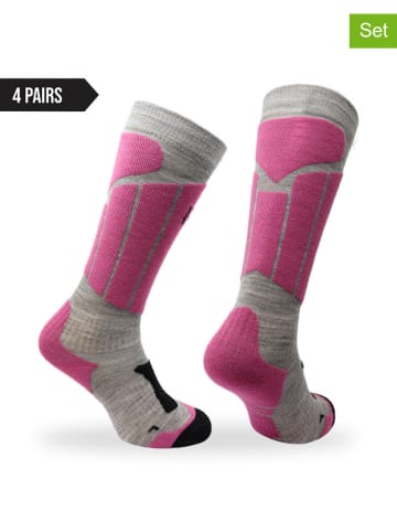 Norfolk 4er-Set: Ski-/ Snowboardsocken in Pink/ Hellgrau