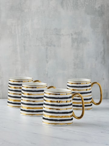 BIA INTERNATIONAL 2-delige set: mokken ''Parallel'' wit/zwart/goudkleurig - 450 ml