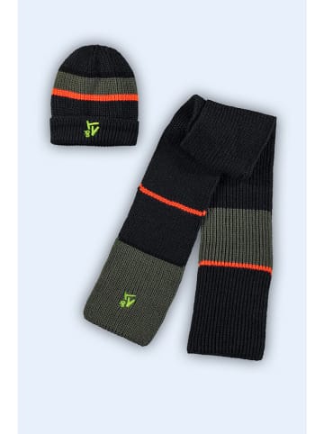 Tygo & Vito 2tlg. Winteraccessoiresset "Waylon" in Schwarz/ Khaki/ Orange