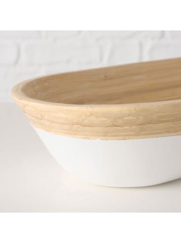 Boltze Miska dekoracyjna "Bambo" w kolorze biało-beżowym - 45 x 6,5 x 15 cm