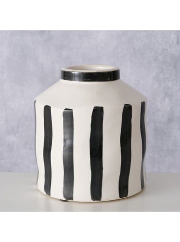 Boltze Vase ''Prymus'' in Weiß/ Schwarz - (H)14 x Ø 13 cm
