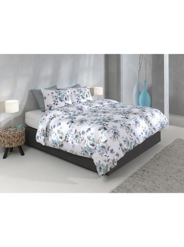 HNL Flanellen beddengoedset "Celia" wit/mintgroen