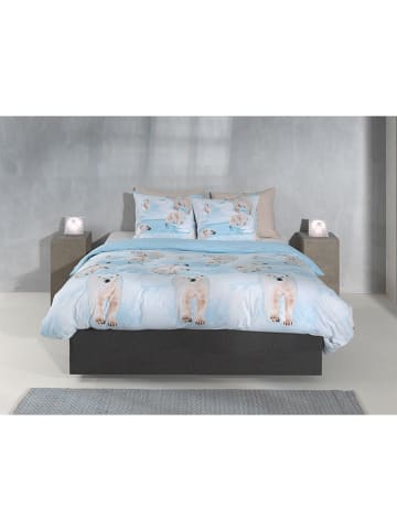 HNL Flanellen beddengoedset "Polare" wit/lichtblauw