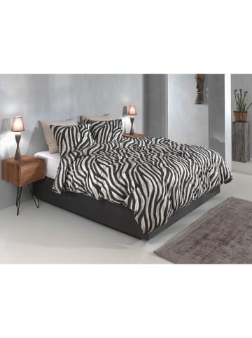 HNL Flanell-Bettwäsche-Set "Zebrato" in Creme/ Schwarz