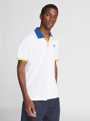 North Sails Poloshirt wit/blauw/mosterdgeel