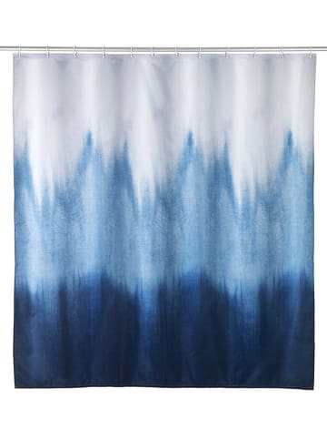 Wenko Duschvorhang "Alara" in Dunkelblau/ Hellblau/ Weiß - (L)200 x (B)180 cm