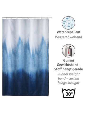 Wenko Duschvorhang "Alara" in Dunkelblau/ Hellblau/ Weiß - (L)200 x (B)180 cm