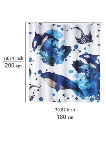 Wenko Duschvorhang "Aquaris" in Blau/ Weiß - (L)200 x (B)180 cm