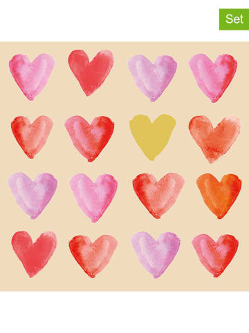 ppd 2er-Set: Servietten ''Aquarell Hearts" in Creme/ Rosa/ Rot - 2x 20 Stück
