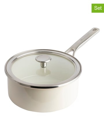 KitchenAid 2tlg. Set: Stielkasserolle "Core Enamel" in Creme - Ø 16 cm