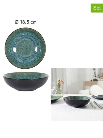 Rétro Chic 6er-Set: Suppenteller "Elia" in Grün/ Schwarz - Ø 18,5 cm
