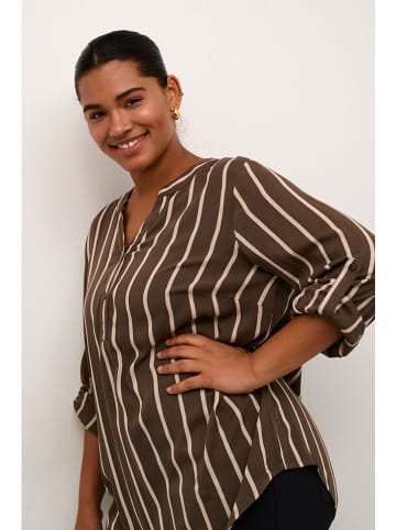 KAFFE curve Bluse "Sida" in Braun/ Weiß