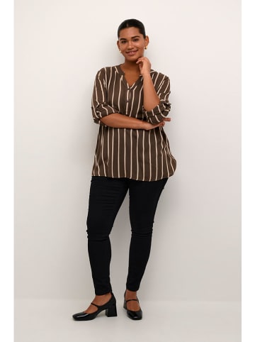 KAFFE curve Bluse "Sida" in Braun/ Weiß