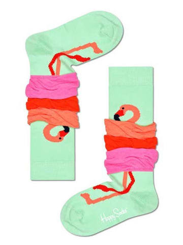 Happy Socks Skarpety "Flamingo" w kolorze jasnozielono-różowo-pomarańczowym
