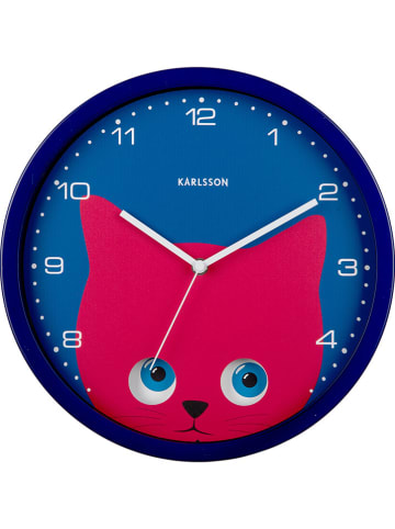 Karlsson Zegar ścienny "Cat" w kolorze niebiesko-czerwonym - Ø 30,8 cm