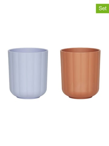 OYOY mini 2-delige set: leerdrinkbekers "Pullo" lichtbruin/lichtblauw - vanaf 12 maanden
