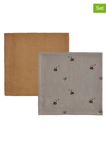 OYOY mini 2er-Set: Spucktücher "Toucan" in Braun/ Hellbraun - (L)70 x (B)70 cm