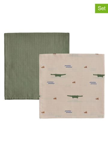 OYOY mini 2er-Set: Spucktücher "Crocodile" in Beige/ Khaki