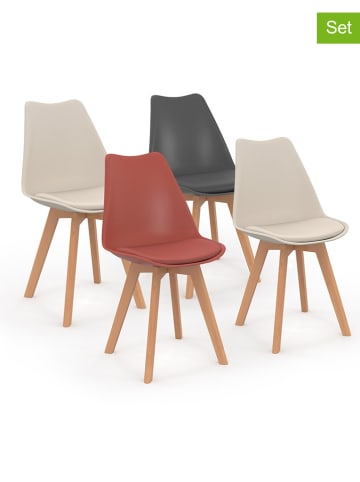 IDOMYA Factory 4-delige set: eetkamerstoelen beige/antraciet/rood - (B)46 x (H)79,5 x (D)51 cm