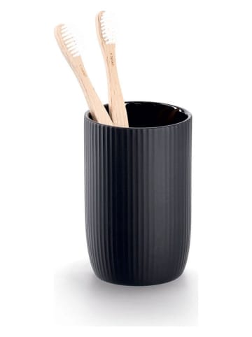 Zeller Tandenborstelbeker zwart - (H)12 x Ø 7,7 cm