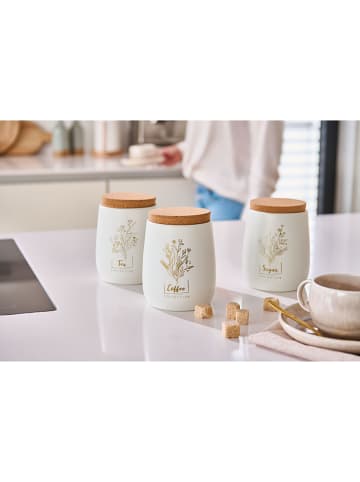 Zeller 2-delige set: voorraaddozen ''Coffee'' wit/lichtbruin - 750 ml