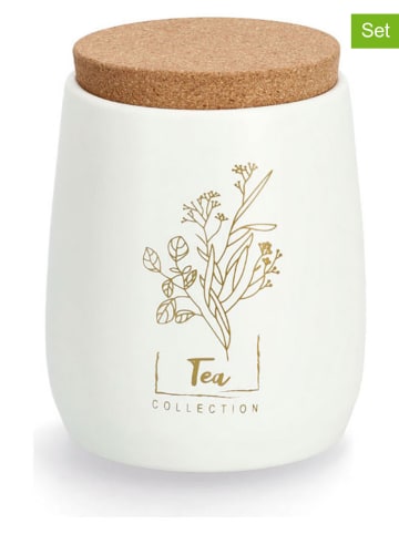 Zeller 2-delige set: voorraaddozen ''Tea'' wit/lichtbruin - 750 ml