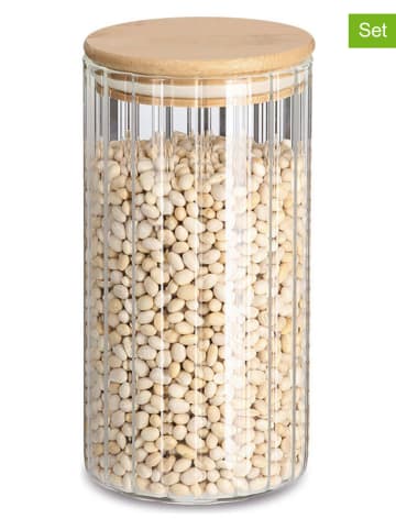 Zeller 2-delige set: voorraadglas "Groeven" lichtbruin - 800 ml