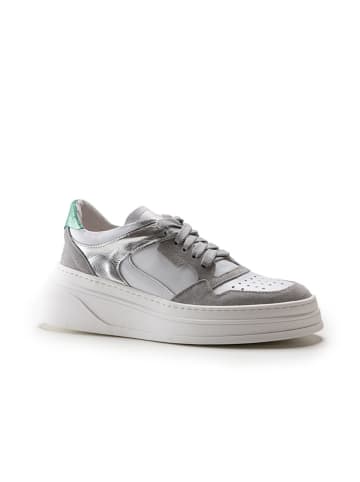 Anna Morellini Skórzane sneakersy "Netina" w kolorze biało-szaro-srebrnym