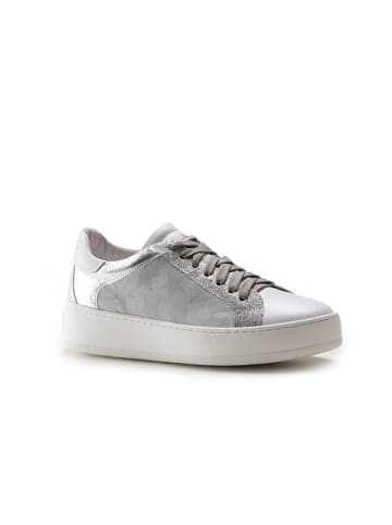 Anna Morellini Leren sneakers "Fioridia" wit/grijs/zilverkleurig