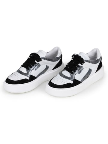 Anna Morellini Leren sneakers "Ludia" wit/zwart/zilverkleurig