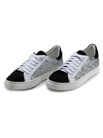 Anna Morellini Leren sneakers "Gisara" wit/zwart/zilverkleurig