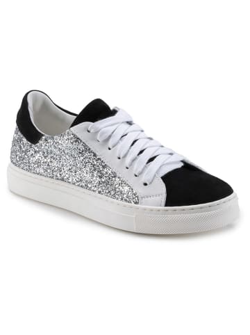 Anna Morellini Leder-Sneakers "Gisara" in Weiß/ Schwarz/ Silber