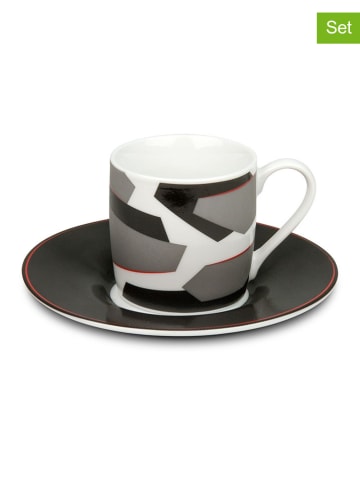 Könitz 2-delige set: espressokoppen "Sharp Relief" grijs/zwart - 85 ml