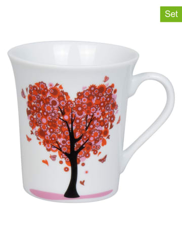 Könitz 2-delige set: mokken "Love Grows" lichtroze/rood/wit - 410 ml