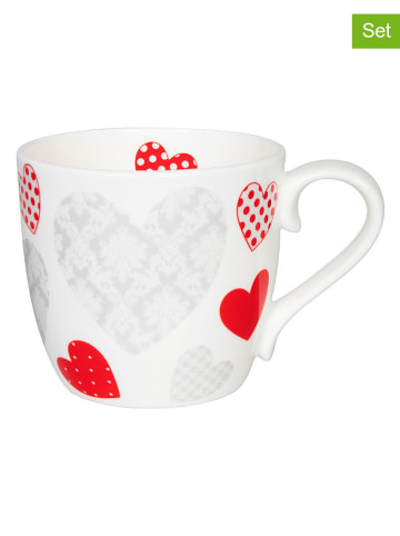 Könitz 2er-Set: Jumbotassen "Feel the Love" in Rot/ Weiß - 450 ml