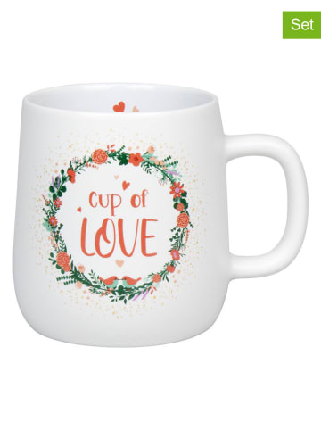 Könitz 2er-Set: Jumbotassen "Cup of Love" in Weiß - 395 ml