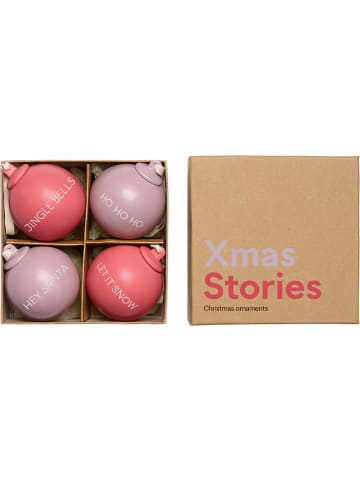 Design Letters 4er-Set: Christbaumkugeln ''XMAS Stories'' in Pink/ Lila - Ø 4 cm